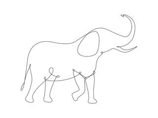 One line elephant drawing body. Minimalism art. Continuous line wild animal vector illustration isolated on white background