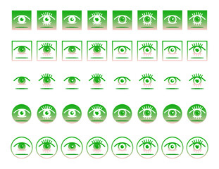 Auge, Icon-Set, grün-rosé, Vektor