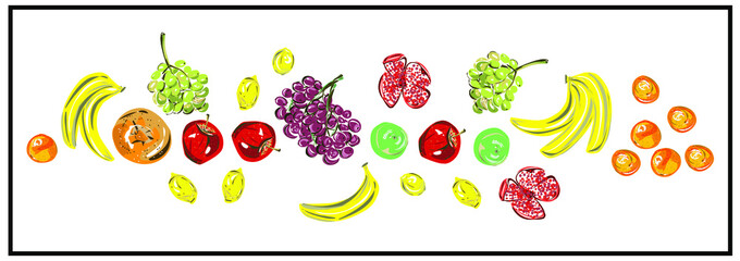 Pattern, a set of fresh fruits. Isolated image of fruit on a white background.  