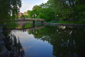 Fototapeta na wymiar bridge with reflection in a park 