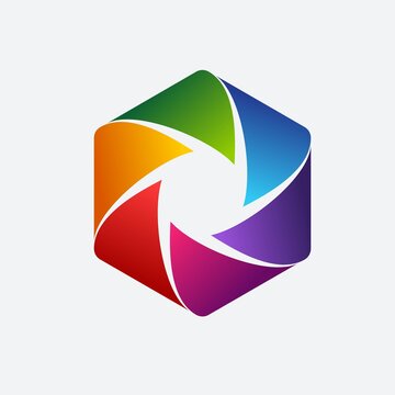 camera shutter hexagon vector template logo