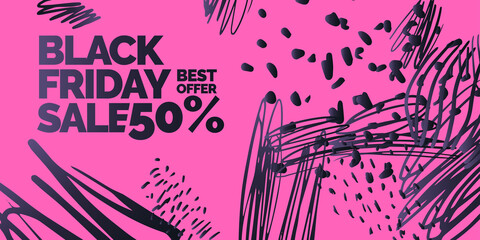 Black Friday sale banner. Original poster for discount. Bright abstract background with text.