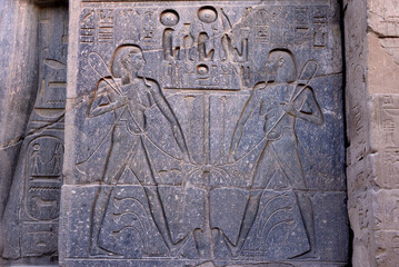 ANCIENT EGYPT ART. TEMPLES, STATUES. HIEROGLYPHS AND RELIEFS IN LUXOR. 