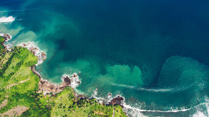 Aerial photo from flying drone of amazingly beautiful landscape of nature with paradise beach and...