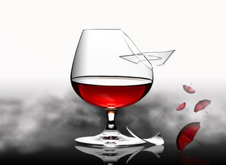 Broken glass isolated on white background. Conceptual photo.