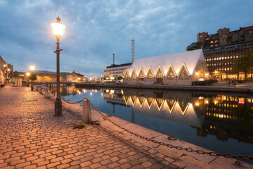A classic view of Fiskekyrka located in Gothenburg, Sweden. Fiskekyrka is an indoor fish market...