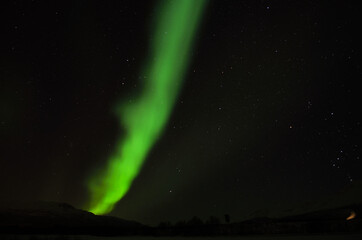 aurora borealis over snowy winter landscape