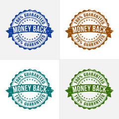 Retro/Grunge textured 100% Money Back Guaranteed Stamp with four color option isolated on white background, vector illustration.