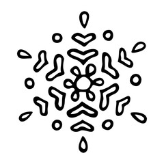 Cute snowflake in ethnic, scandinavian style. Hand drawn vector illustration, isolated on white background