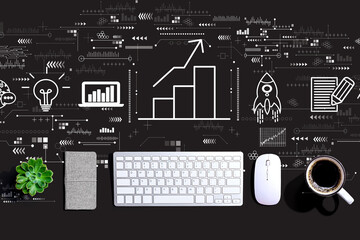 Business growth analysis with a computer keyboard and a mouse