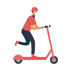 Isolated delivery man with mask on scooter vector design