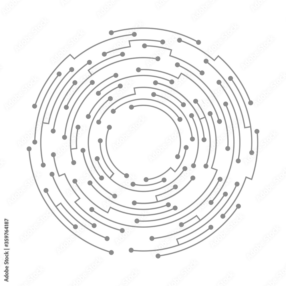 Poster abstract circuit board. vector technology background. round shape consisting of dots and lines