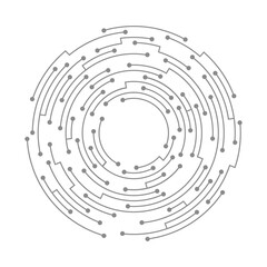 Abstract circuit board. Vector technology background. Round shape consisting of dots and lines