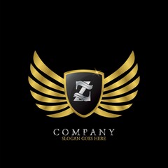 Golden Wing Shield Luxury Initial Letter Z logo design concept.