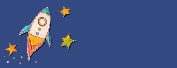 Space exploration theme with rocket and star drawings