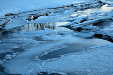 frozen river stream in winter