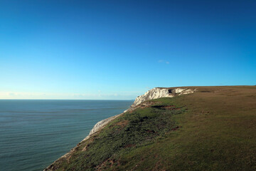 White chalk cliffs view near Freshwater Bay, Isle of Wight, England