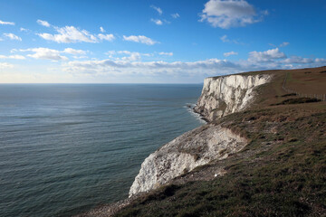 Fototapeta na wymiar White cliffed rocks of Isle of Wight near Needles, England