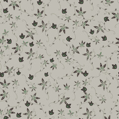 Ornamental botanicals seamless vector pattern in neutral colors. Nature themed surface print design for fabrics, stationery, and packaging.