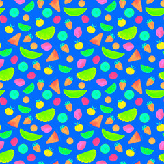 Seamless pattern with summer fruits on a blue background