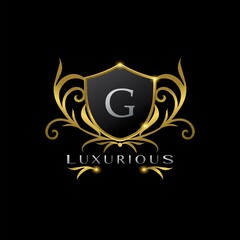 Golden Letter G Luxurious Shield Logo, vector design concept for luxuries business identity