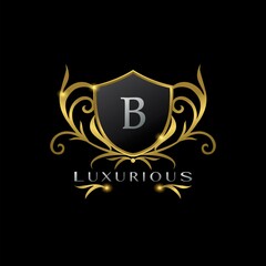 Golden Letter B Luxurious Shield Logo, vector design concept for luxuries business identity