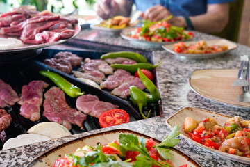 barbeque grill table grilling raw lamb game meat
