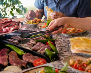 barbeque grill table grilling raw lamb game meat