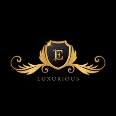 Golden C Logo Luxurious Shield logo design concept.