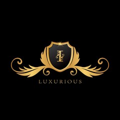 Golden Shield Frame Logo Luxurious vector design concept.