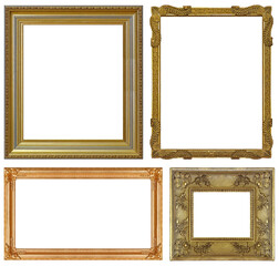 Set of golden frames for paintings, mirrors or photo isolated on white background