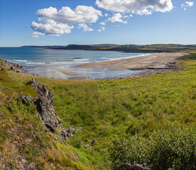 Sandy beaches on the coast of the Barents Sea, Varanger national scenic route, Finnmark, Norway