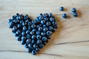 Heart made of organic blueberries