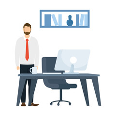 Man and desk with computer vector design
