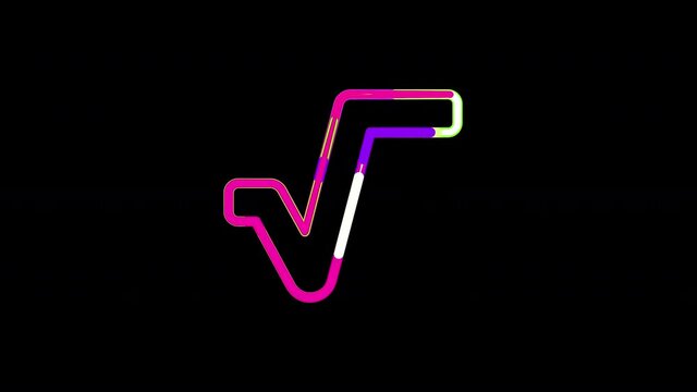 Circles gather in symbol square root. After it crumbles in a line and moves to the camera. Alpha channel black