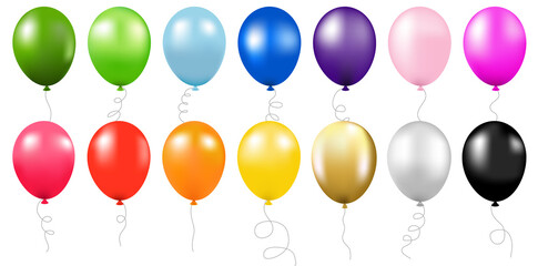 Colorful Balloons Collection Isolated White Background With Gradient Mesh, Vector Illustration