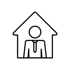 pictogram businessman inside the house, line style