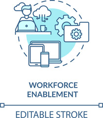 Workforce enablement turquoise concept icon. Digital workspace for IT department. Improve customer satisfaction idea thin line illustration. Vector isolated outline RGB color drawing. Editable stroke