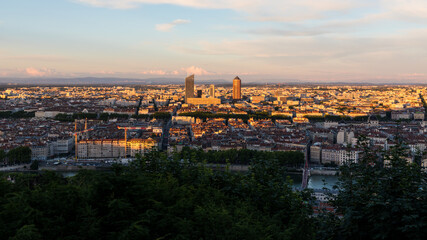 Fototapeta na wymiar Lyon Cityscape on at golden hour from Fourviere