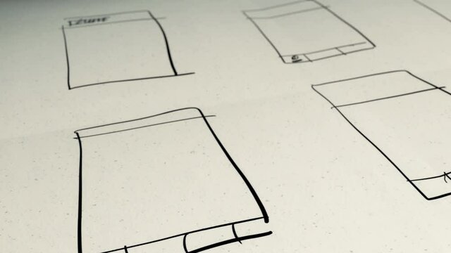 App Development User Interface Wireframes Hand Drawing Animation on Paper Background