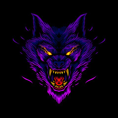 detailed angry wolf head illustration and tshirt design