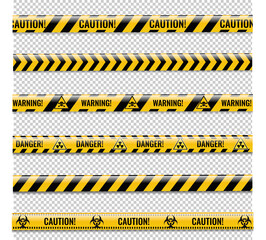 Danger Ribbons Set Isolated Transparent Background With Gradient Mesh, Vector Illustration
