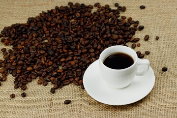 coffee beans and cup