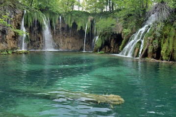 Fototapeta na wymiar WATERFALLS IN THE PLITVICE LAKES NATIONAL PARK IN CROATIA. 