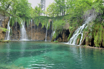 WATERFALLS IN THE PLITVICE LAKES NATIONAL PARK IN CROATIA. 