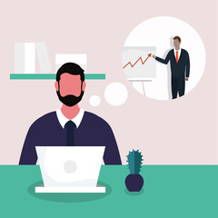 Businessman with laptop and board vector design