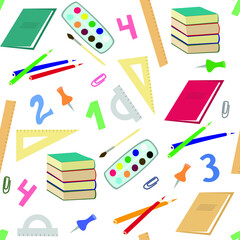 Seamless pattern with school supplies and creative elements. Back to school. Vector