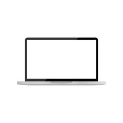 Laptop , computer on white backgraund . Metal laptop icon . Silver laptop . White screen , isolated.
