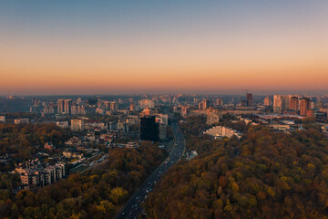 Aerial drone footage. Panorama of kiev
