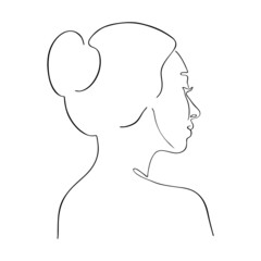 Backside woman portrait. Hand drawn line art sketch. Vector outline drawing. Beauty concept